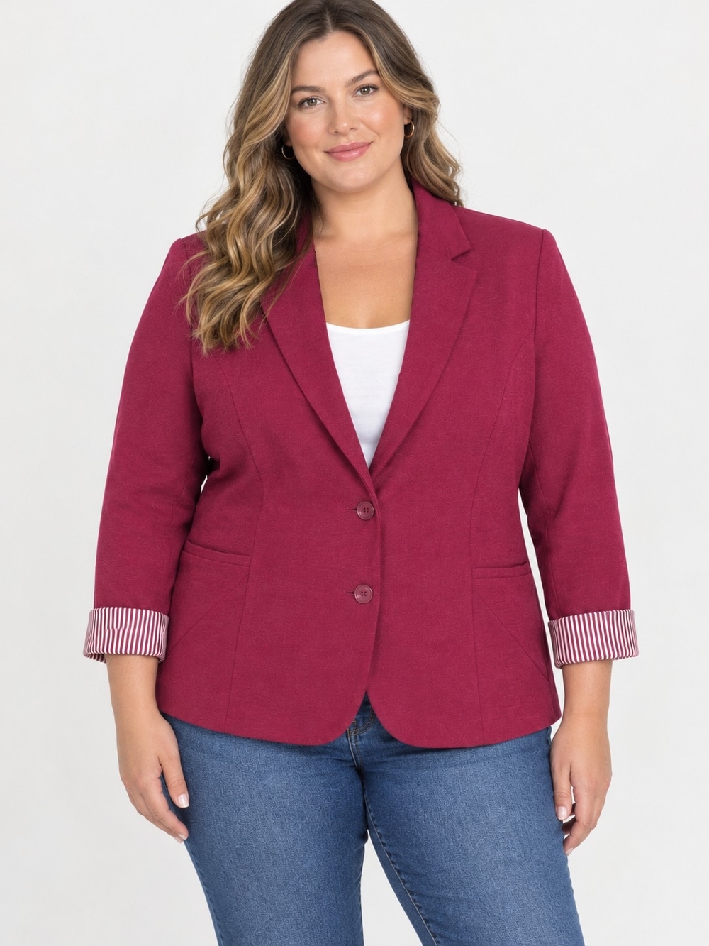 cleo Structured Notch-Lapel Blazer in Berry Stripes Office Work Wear Size Large